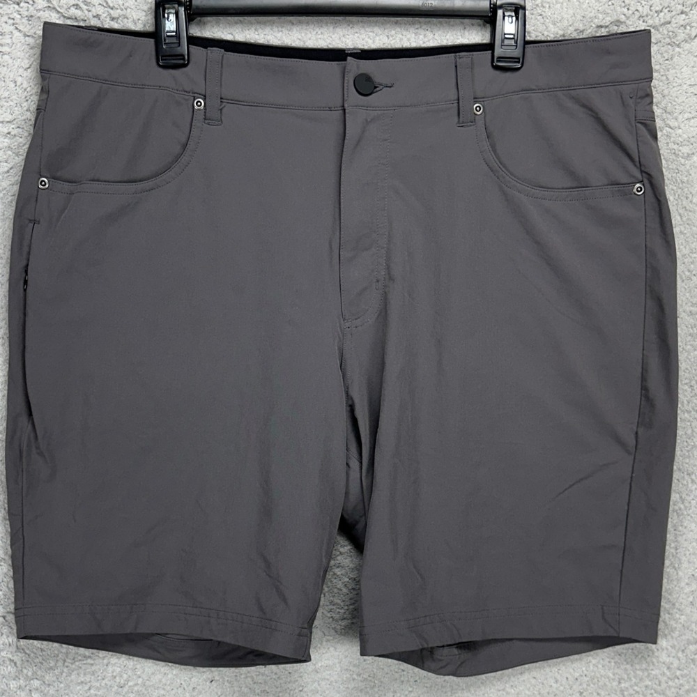 01.Algo Mens Performance Hiking Shorts 38 Gray Stretch Flat‎ Front Nylon Blend